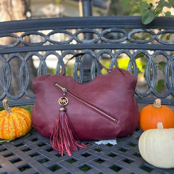 Michael Kors Burgundy Leather Shoulder Bag with Tassel - Picture 1 of 7